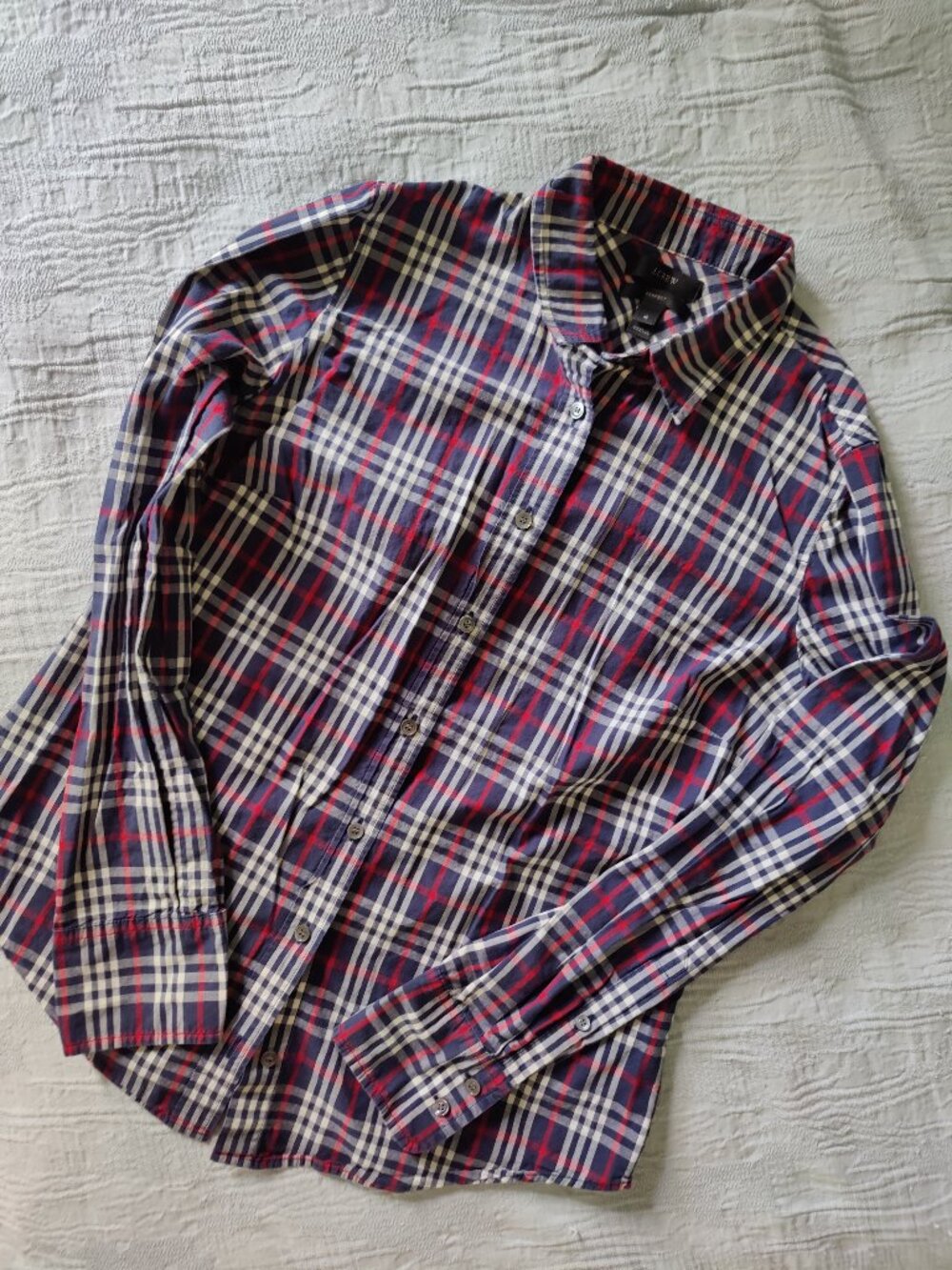 J. Crew Navy and Red Plaid Shirt Size 4